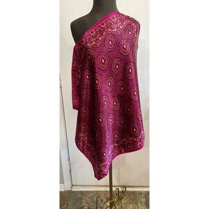 Vtg Scarf 100% Silk  Handmade Paisley Intricate Flaming Fuchsia Pink Deep Maroon